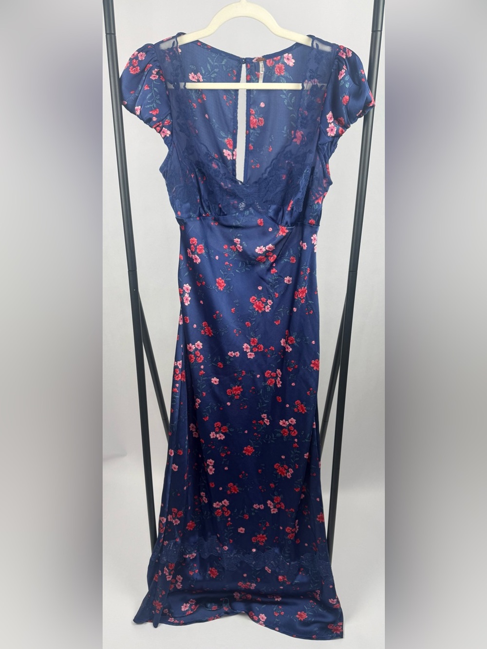 Free People Butterfly Babe Maxi Dress Blue Floral Lace Open Back L - Picture 5 of 9